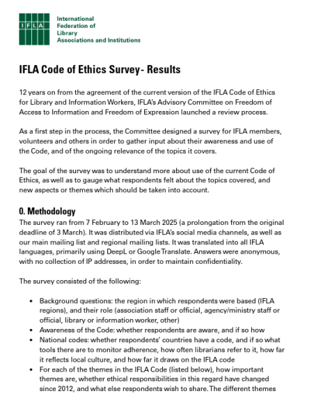 Resultados da Pesquisa sobre o Código de Ética da IFLA / IFLA – Prof ...